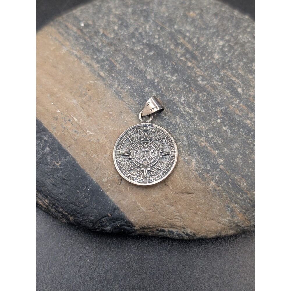 Vintage Mexican Sterling Aztec Calendar Pendant • Eagle Mark • GP35 Hallmark